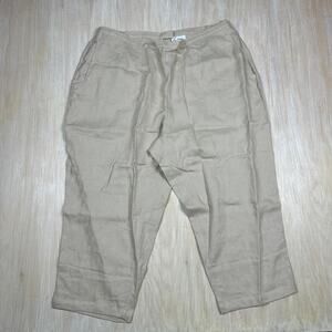 Linea by Louis Dell’Olio Linen Cropped Pants Neutral Beige Elastic Waist 2X